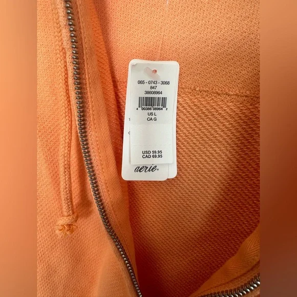 Aerie Orange Cropped Beach Party Zip up hoodie, size large, oversized, BNWT - Picture 5 of 11